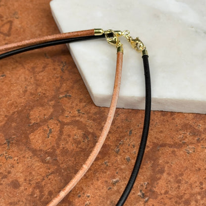 14KT Yellow Gold Black 3mm Leather Cord Necklace