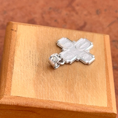 14KT White Gold Polished + Satin Four Way Cross Pendant 18mm