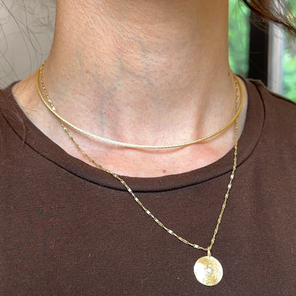 14KT Yellow Gold 1.5mm Neck Wire Weave Chain Cable Round Collar Necklace 15"