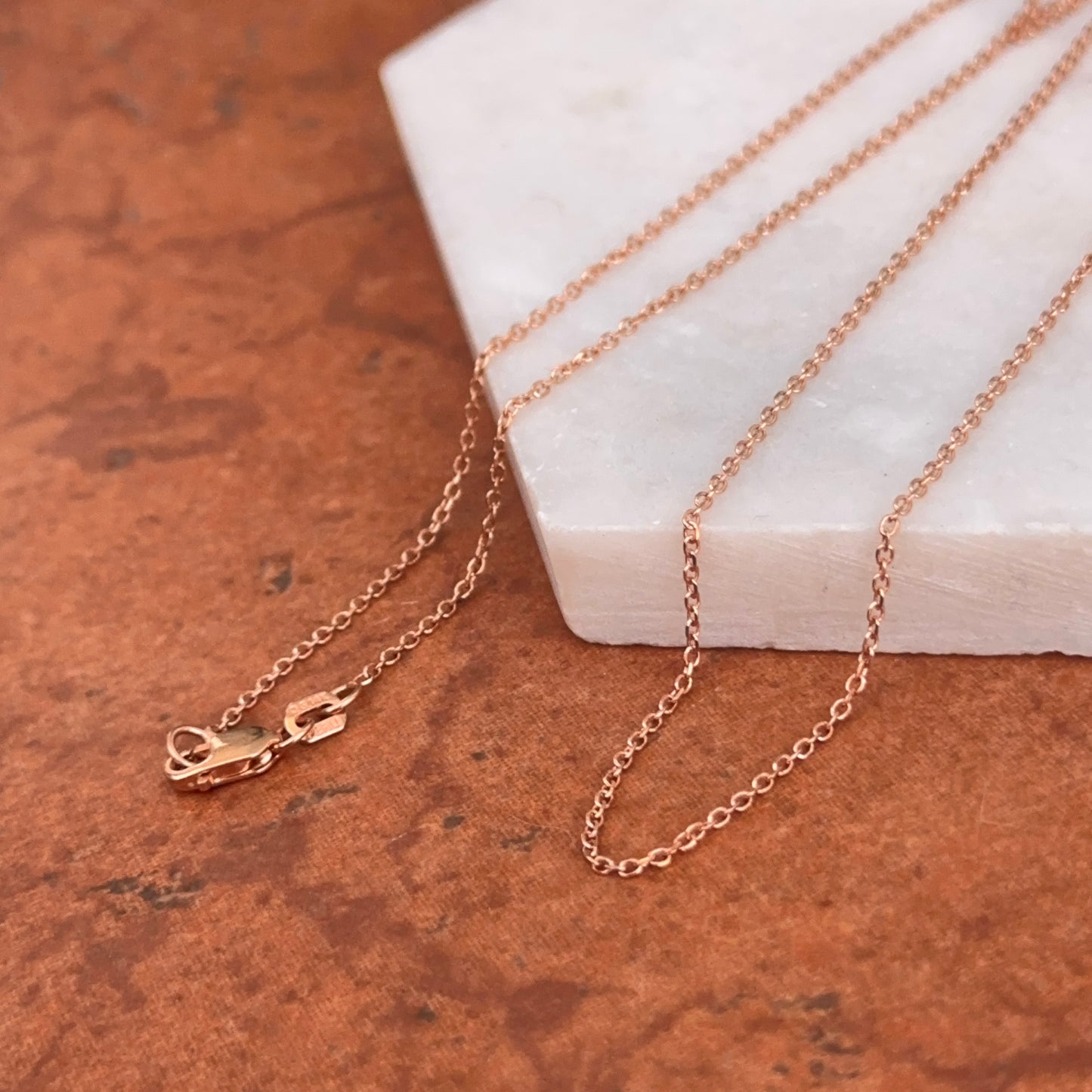 14KT Rose Gold 1.1MM Fine Diamond-Cut Cable Chain Necklace Various Lengths