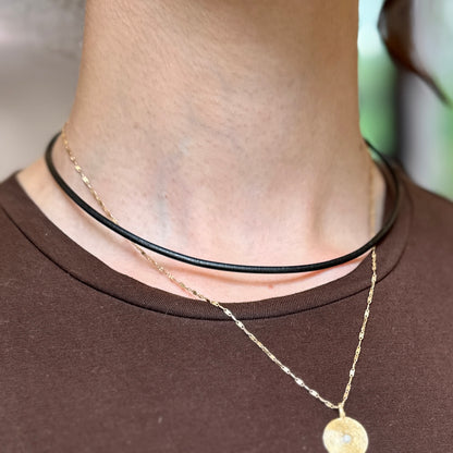 14KT Yellow Gold Black 3mm Leather Cord Necklace