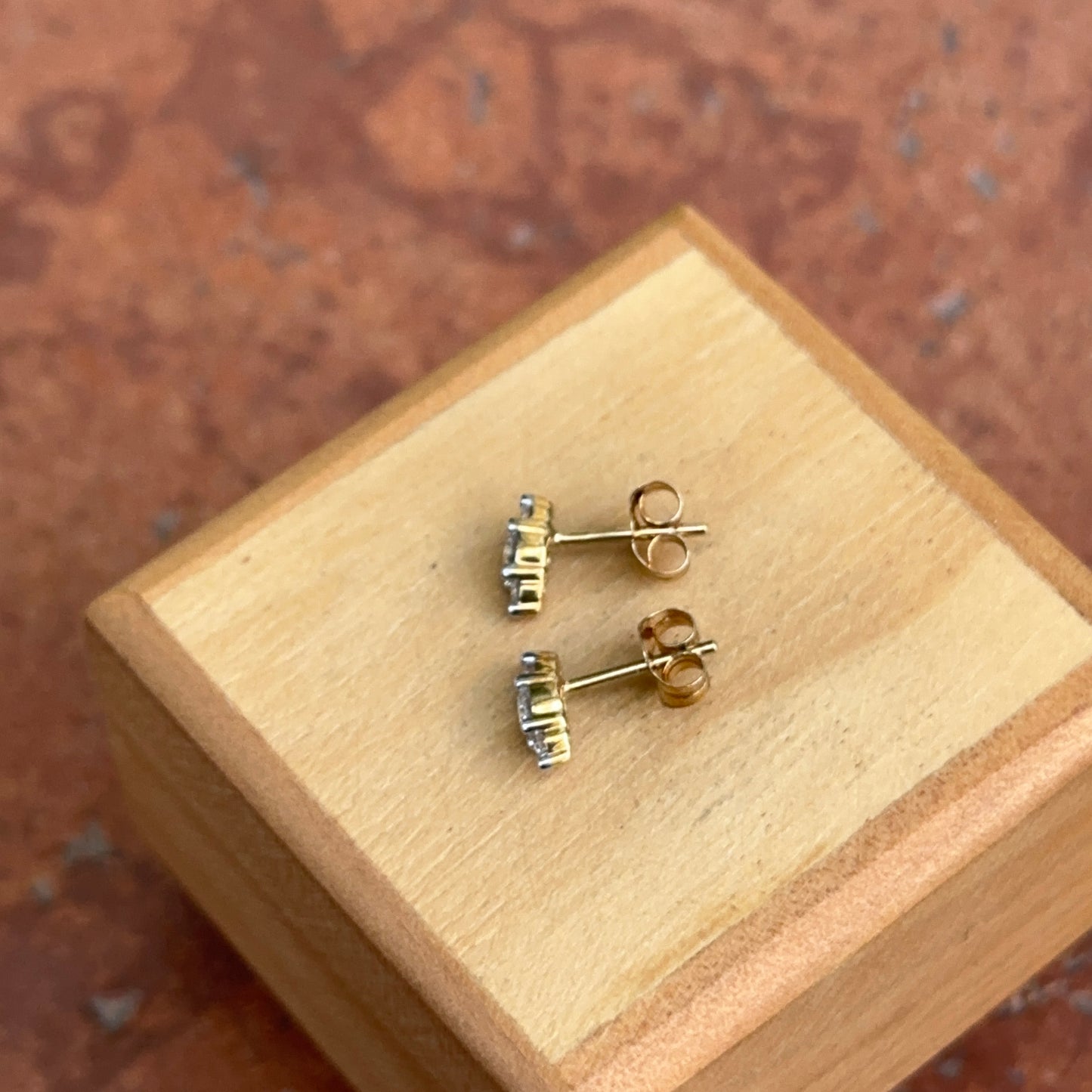 Estate 10KT Yellow Gold .25 Carat Lab Created Diamond Cluster Stud Earrings Small