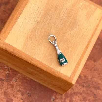 14KT White Gold Diamond + Turquoise Enamel Mini Champagne Bottle Charm Pendant