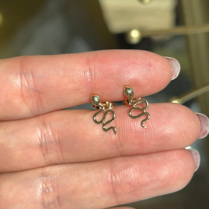 Estate 18KT Yellow Gold Emerald Eye Snake Stud Earrings