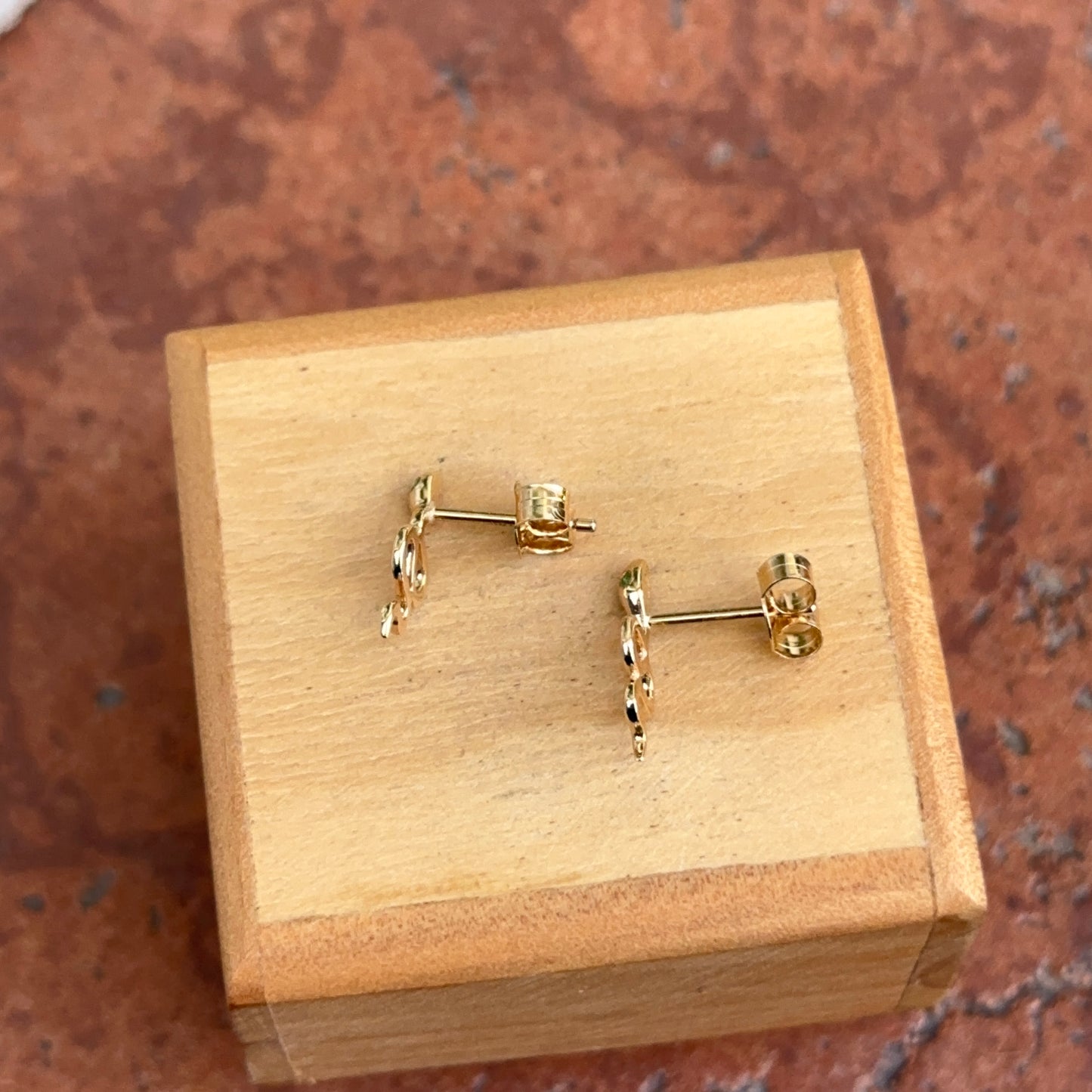 Estate 18KT Yellow Gold Emerald Eye Snake Stud Earrings