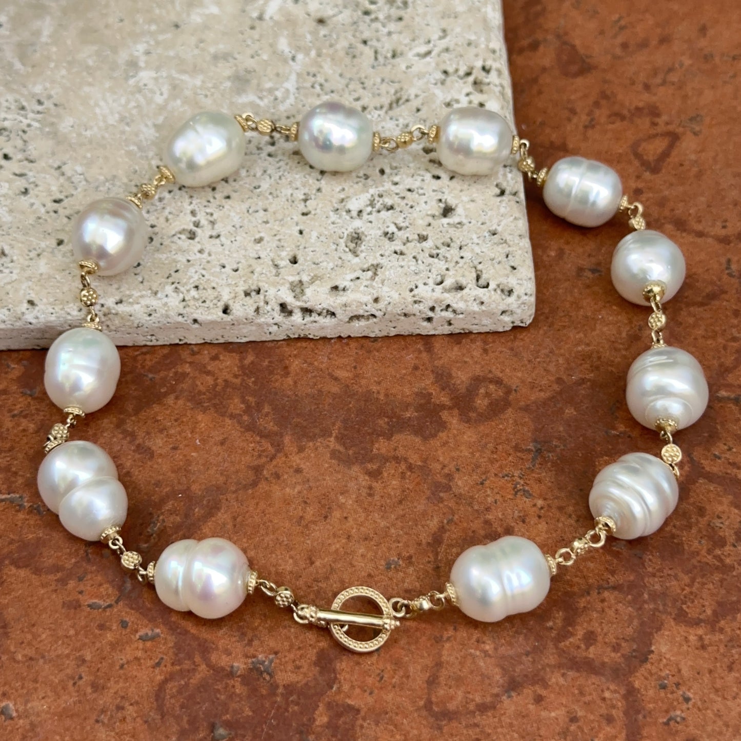 14KT Yellow Gold Paspaley Pearl Station Toggle Choker Necklace