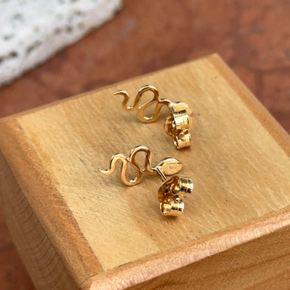 Estate 18KT Yellow Gold Emerald Eye Snake Stud Earrings