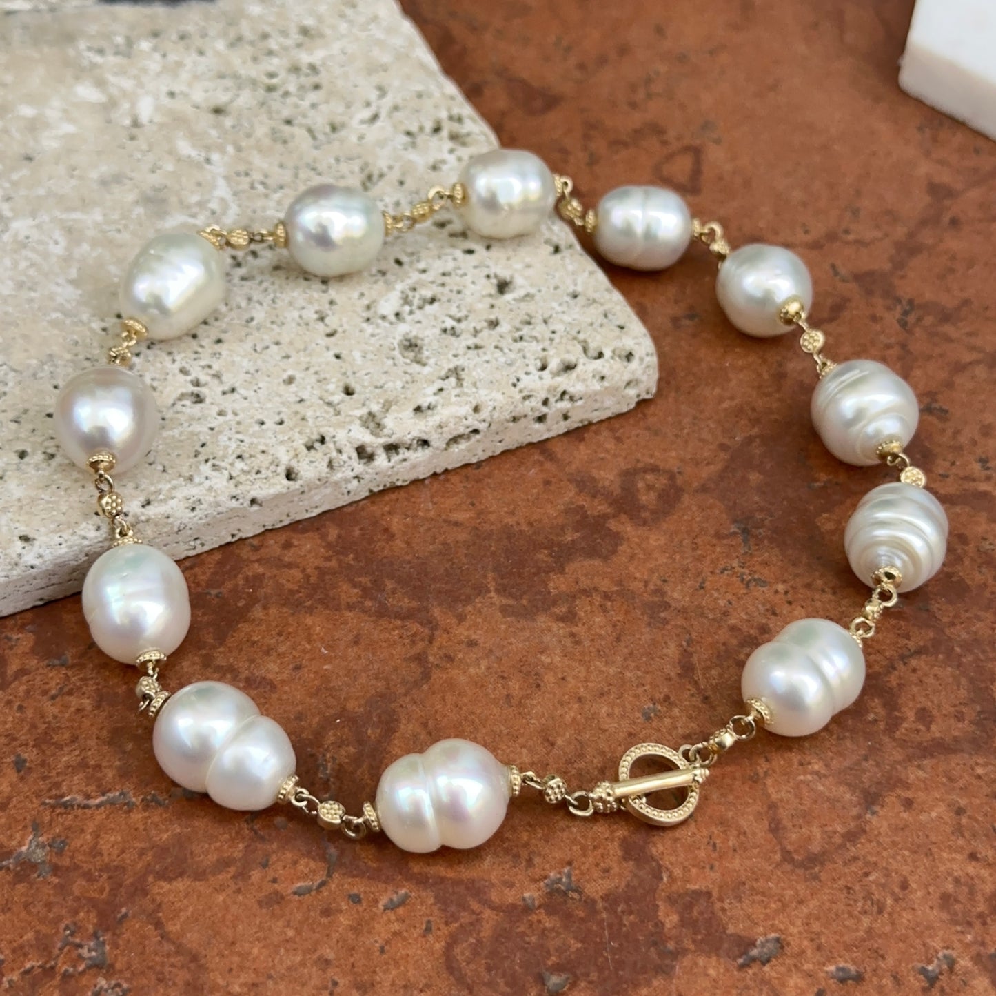 14KT Yellow Gold Paspaley Pearl Station Toggle Choker Necklace