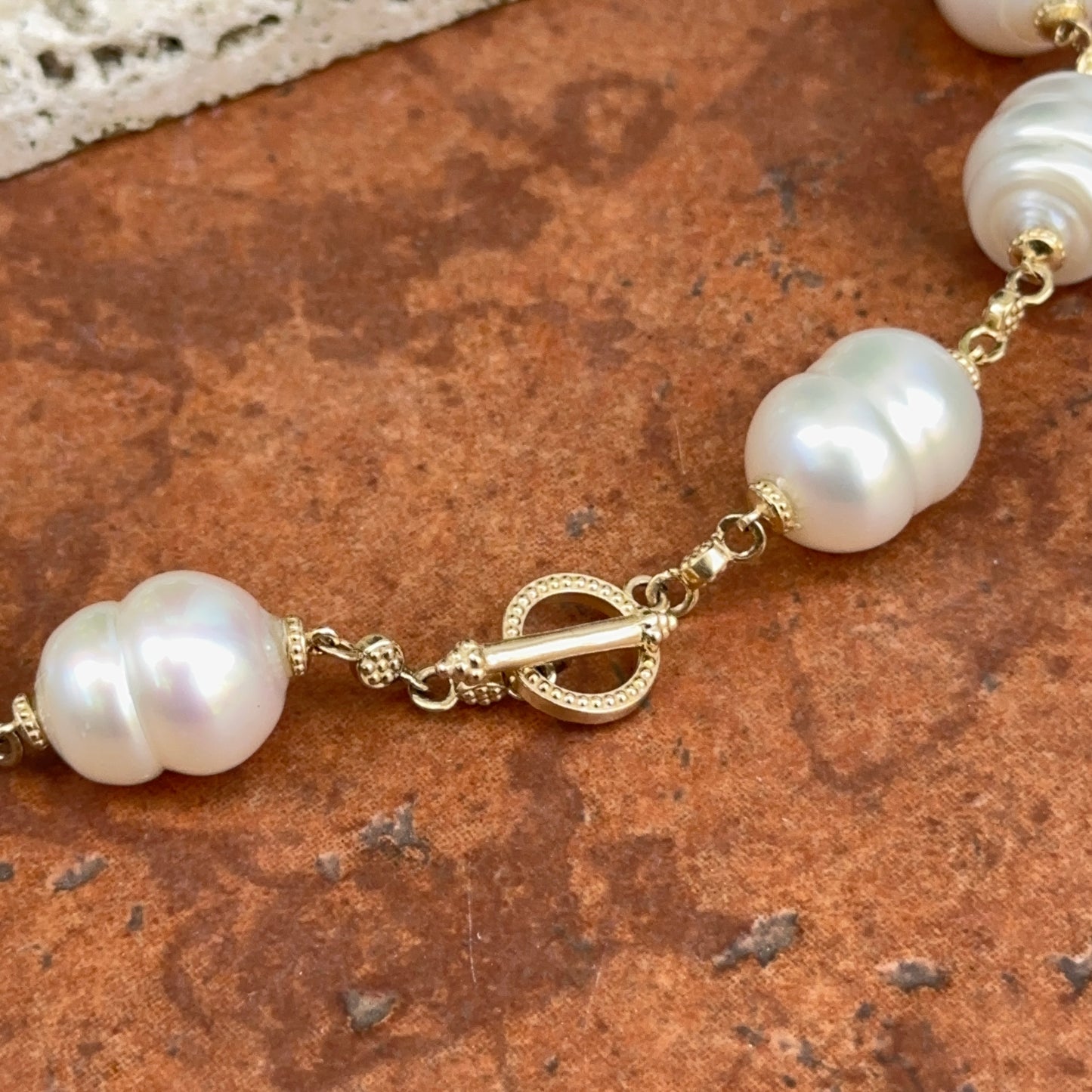 14KT Yellow Gold Paspaley Pearl Station Toggle Choker Necklace