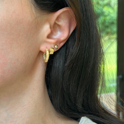 18KT Yellow Gold Hammered Matte Hoop Earrings 17mm