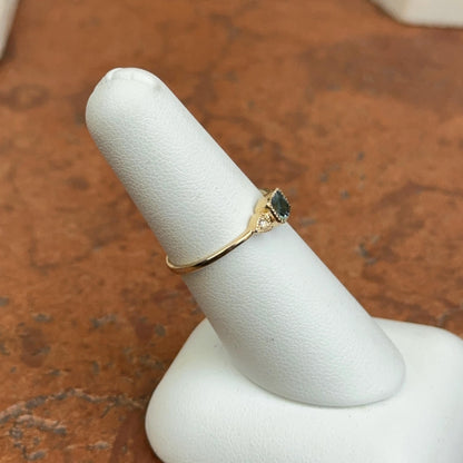 Estate 10KT Yellow Gold Cushion-Cut London Blue Topaz + Diamond Accent Ring Size 6.5