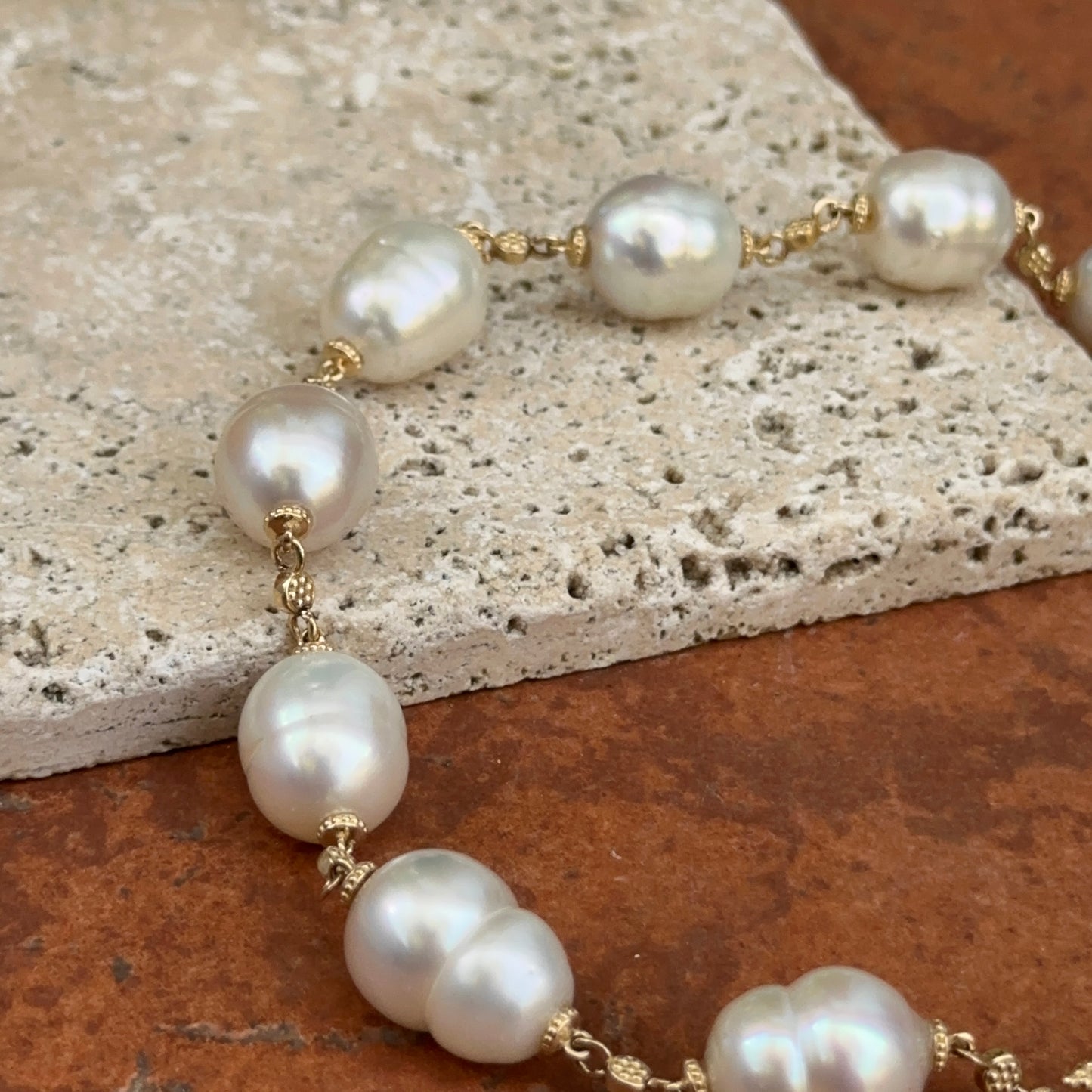 14KT Yellow Gold Paspaley Pearl Station Toggle Choker Necklace