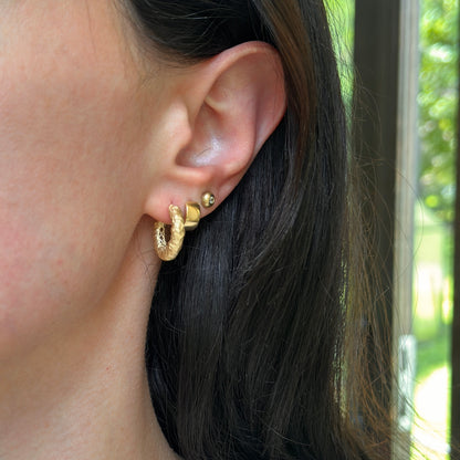 18KT Yellow Gold Hammered Matte Hoop Earrings 17mm