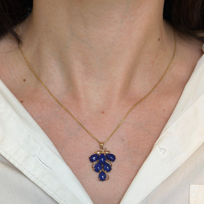Estate 14KT Yellow Gold Lapis Lazuli Grape Cluster Pendant