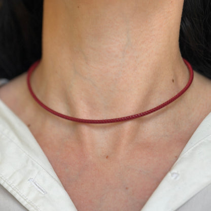 14KT Yellow Gold 3mm Stitched Red Leather Cord Necklace