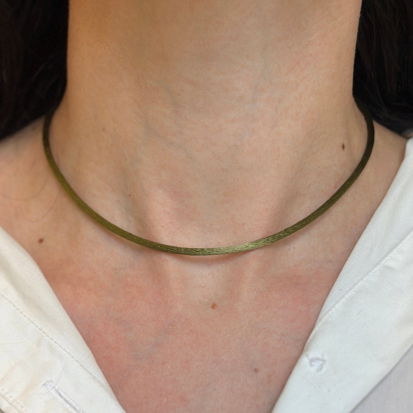 14KT Yellow Gold 2.8mm Olive Green Silk Cord Necklace