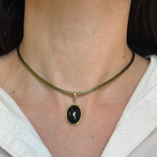 14KT Yellow Gold 2.8mm Olive Green Silk Cord Necklace