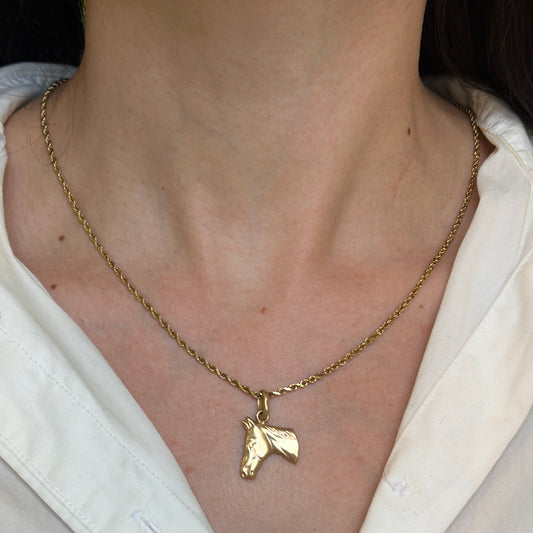 Estate 14KT Yellow Gold Tilted Horse Pendant Charm