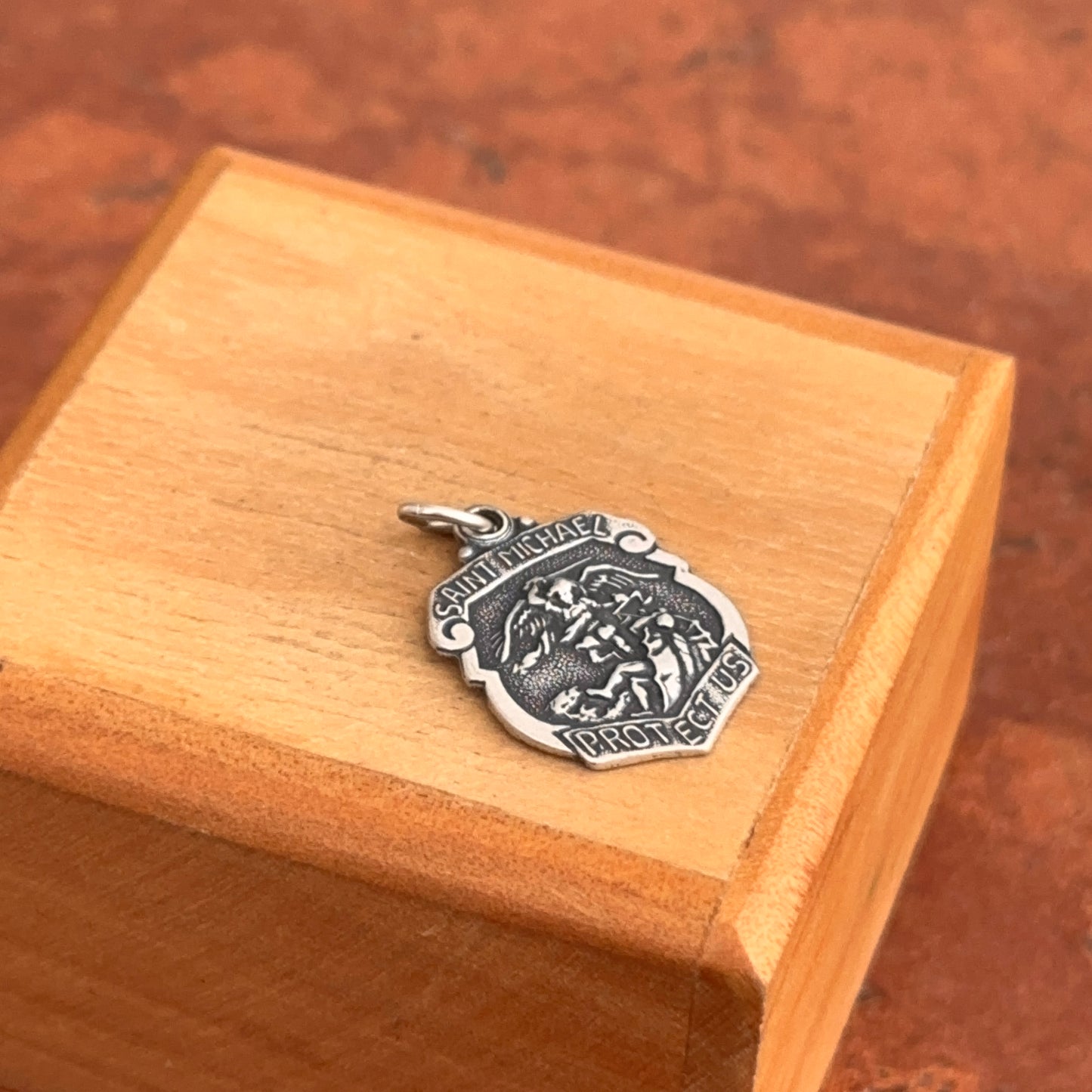 Sterling Silver Polished Saint Michael Badge Medal Pendant 16.5mm x 14mm