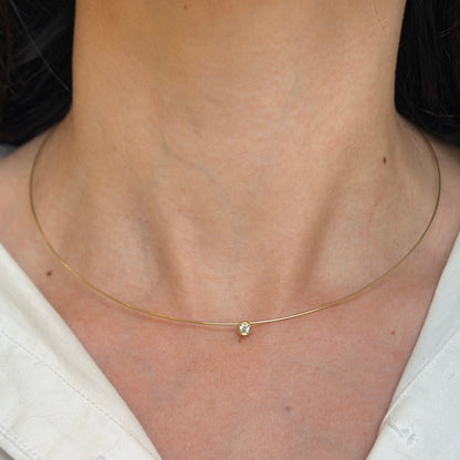 14KT Yellow Gold 1mm Wire Collar Diamond Necklace