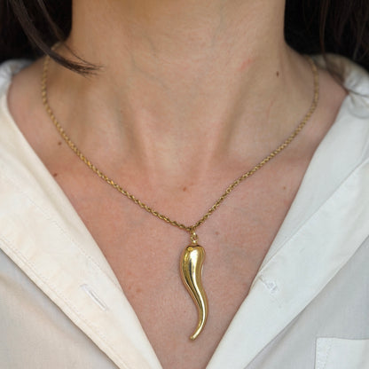 Estate 14KT Yellow Gold Corno Italian Horn Pendant 5mmn