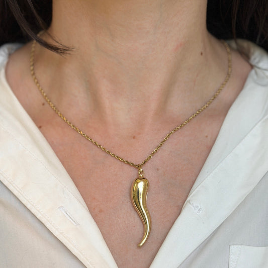 Estate 14KT Yellow Gold Corno Italian Horn Pendant 5mmn