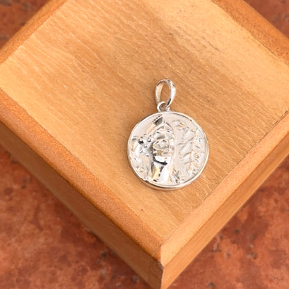 Sterling Silver Athena Solid Polished Round Textured Medal Pendant 15mm