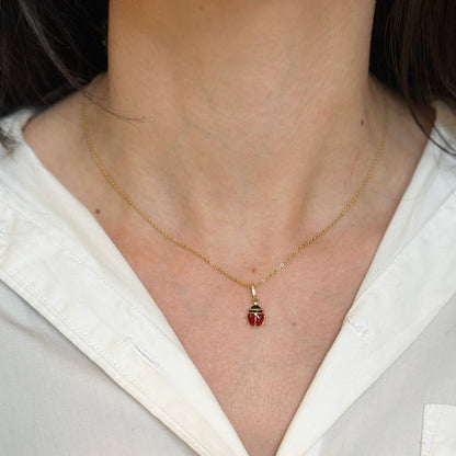 14KT Yellow Gold Red Enamel Ladybug Pendant Charm 18mm