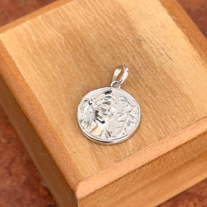 Sterling Silver Athena Solid Polished Round Textured Medal Pendant 15mm