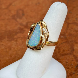 Estate 14KT Yellow Gold Australian Opal + Diamond Ring