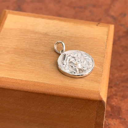 Sterling Silver Athena Solid Polished Round Textured Medal Pendant 15mm