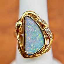Load image into Gallery viewer, Estate 14KT Yellow Gold Australian Opal + Diamond Ring
