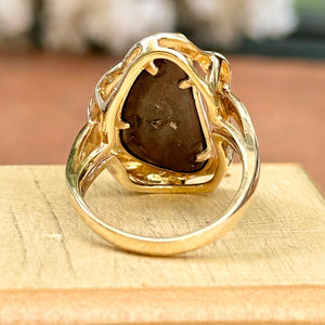 Estate 14KT Yellow Gold Australian Opal + Diamond Ring
