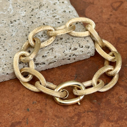 Estate 14KT Yellow Gold Matte Oval 14mm Link Chain Bracelet