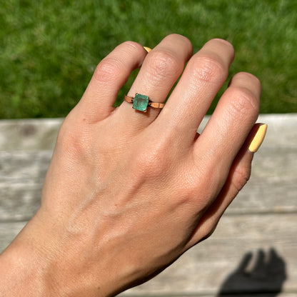 Estate 14KT Yellow Gold Emerald-Cut Emerald Ring