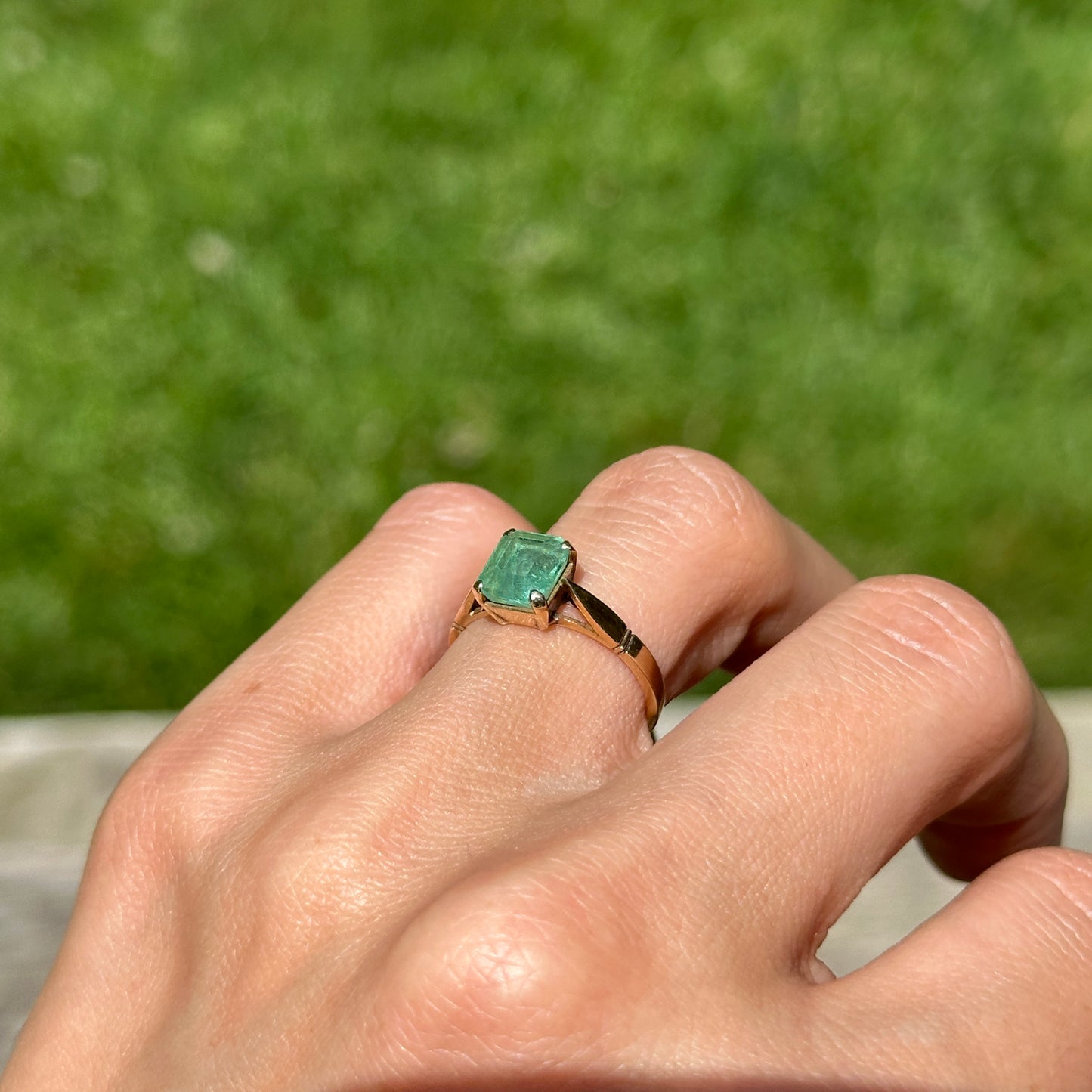 Estate 14KT Yellow Gold Emerald-Cut Emerald Ring