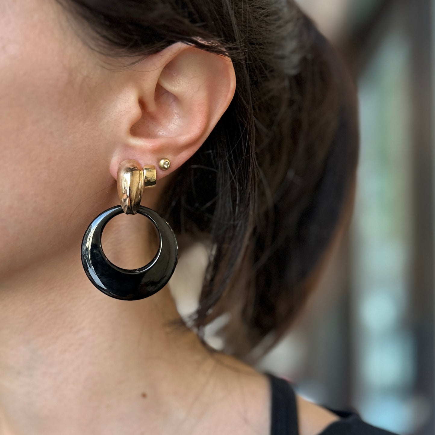 Vintage Black Onyx Earring Charms 43mm