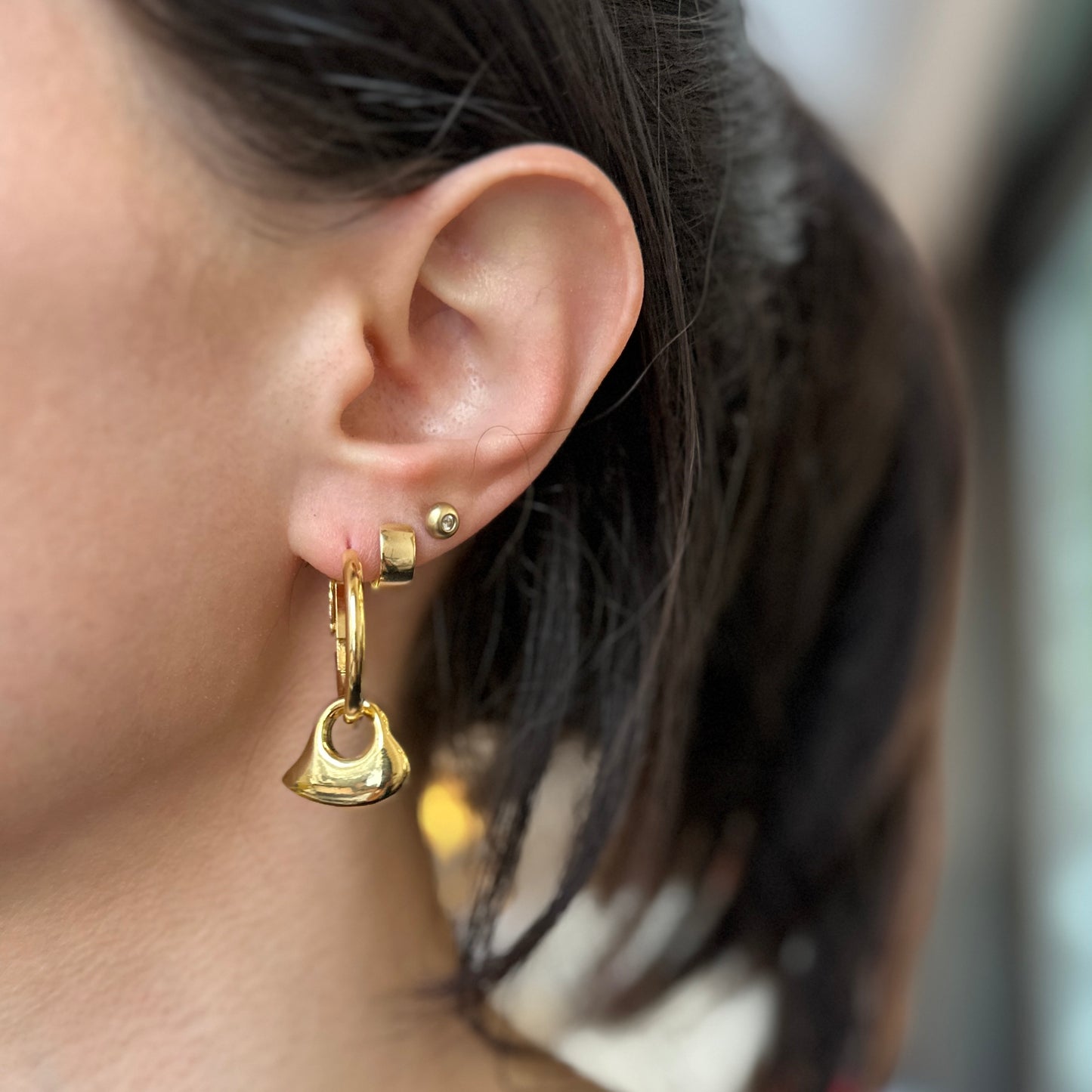 Yellow Gold-Tone Puffed Heart Abstract Earring Charms