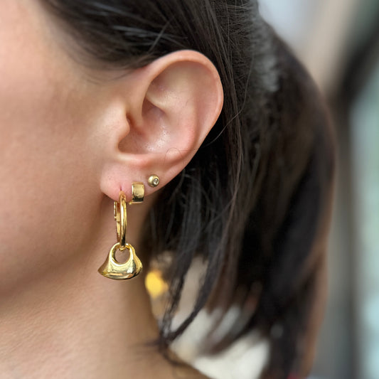 Yellow Gold-Tone Puffed Heart Abstract Earring Charms