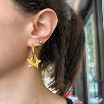 Yellow Gold-Tone Matte Star CZ Stone Earring Charms
