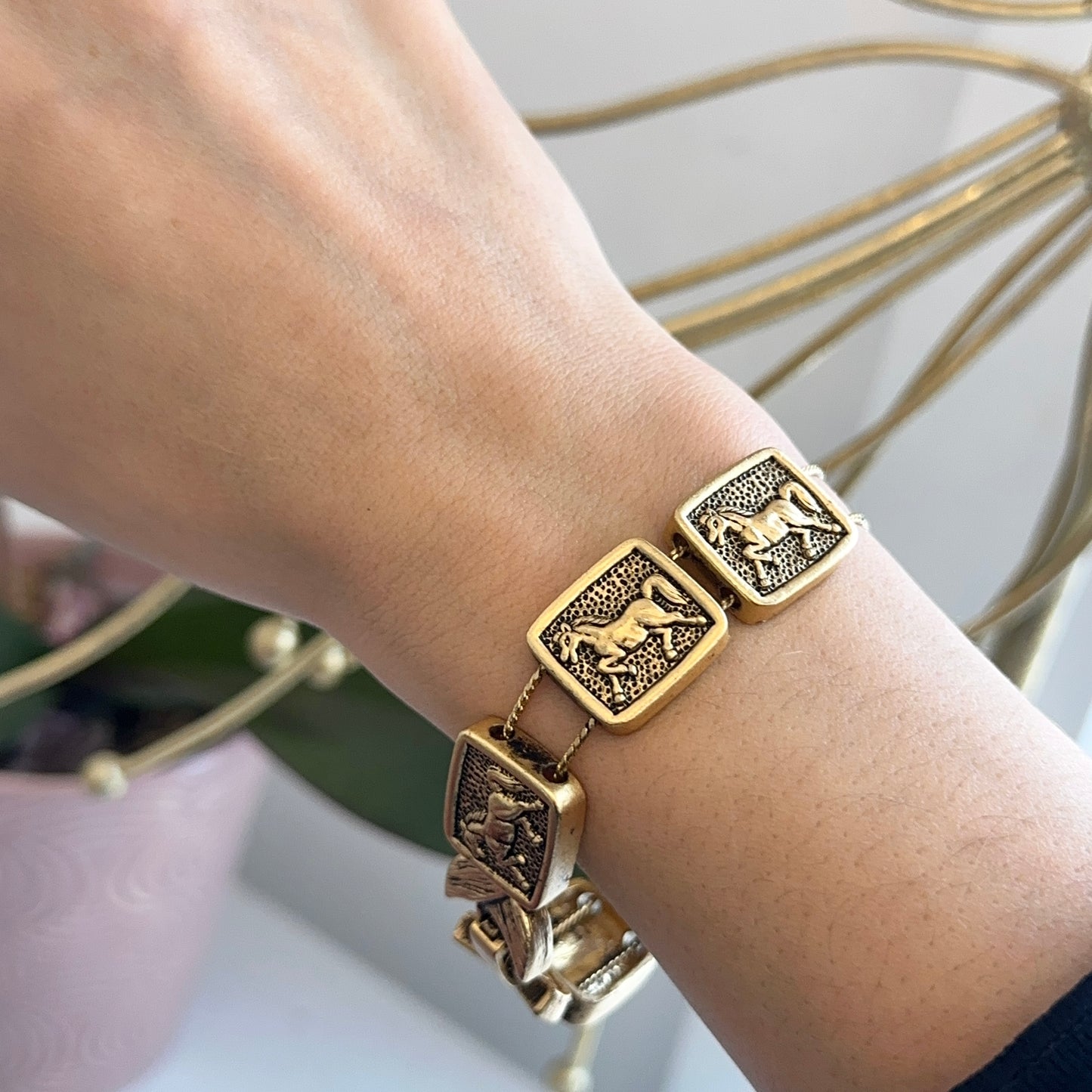 Estate Yellow Gold-Filled Horse Link Chain Bracelet