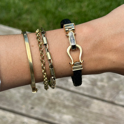 14KT Yellow Gold Horse Bit Braided Rubber Bangle Bracelet
