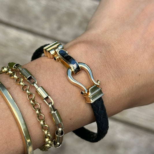 14KT Yellow Gold Horse Bit Braided Rubber Bangle Bracelet