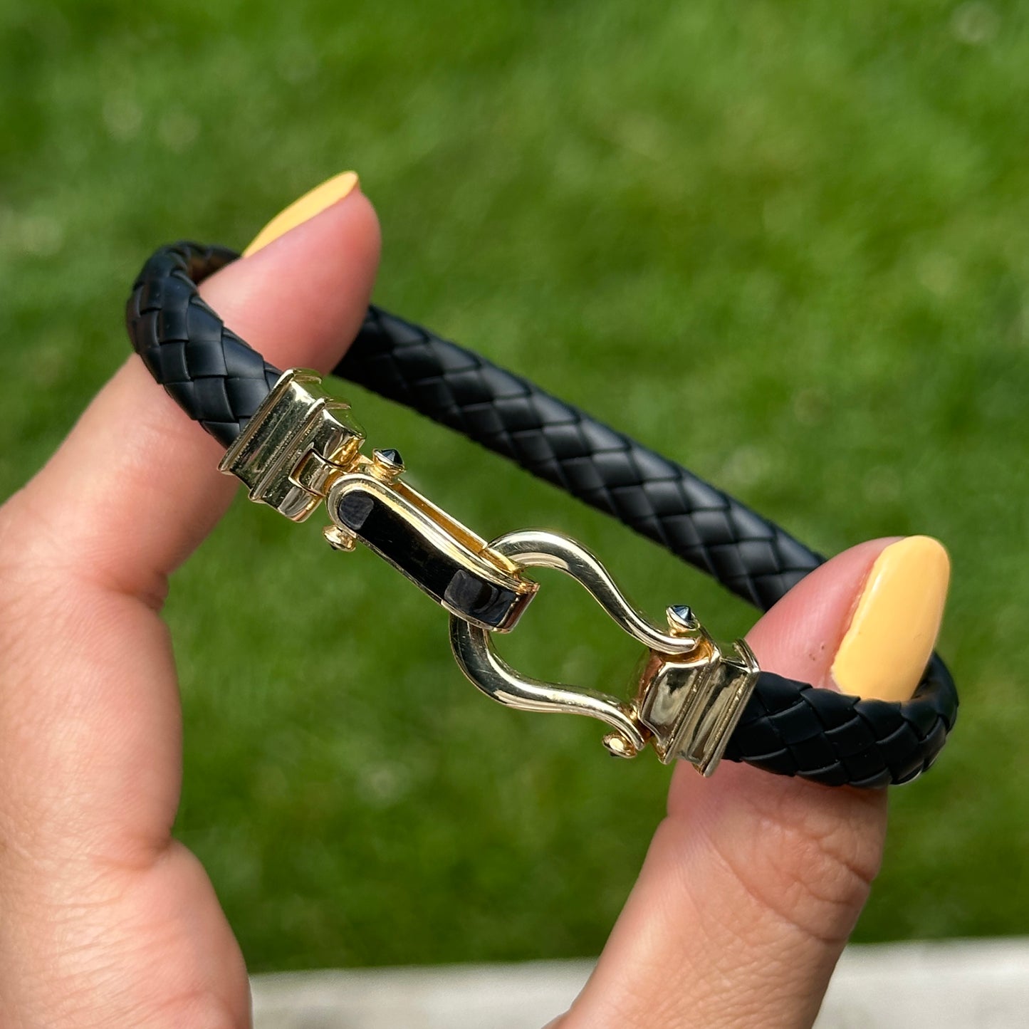 14KT Yellow Gold Horse Bit Braided Rubber Bangle Bracelet