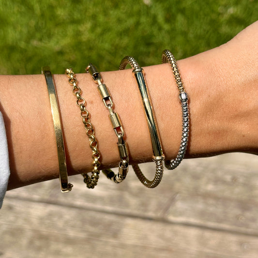14KT Yellow God Mesh Slip-On Barrel Center Bracelet