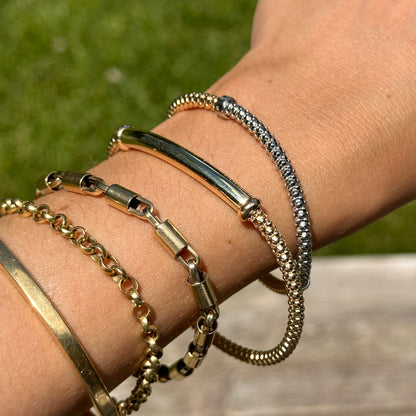 14KT Yellow God Mesh Slip-On Barrel Center Bracelet