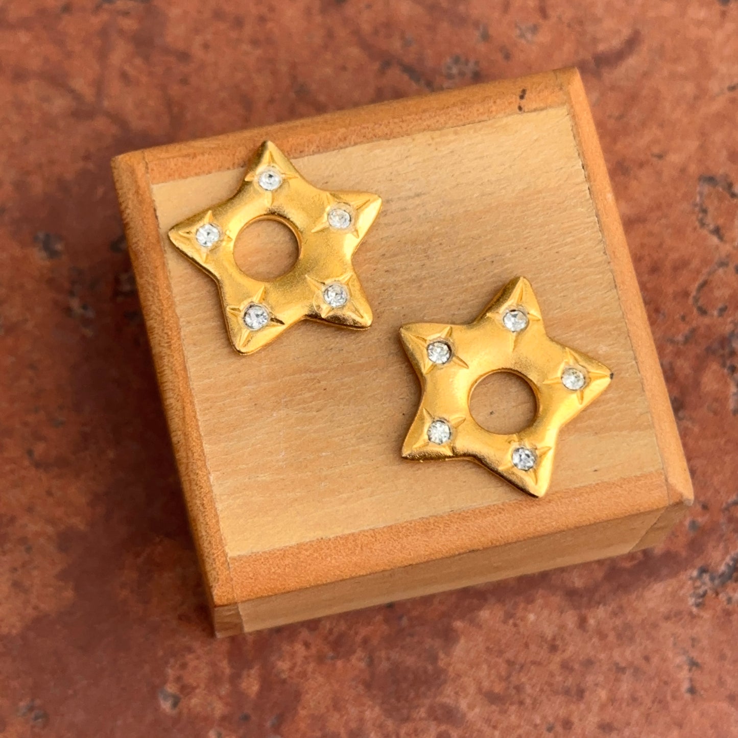 Yellow Gold-Tone Matte Star CZ Stone Earring Charms