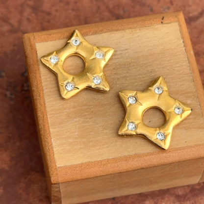 Yellow Gold-Tone Matte Star CZ Stone Earring Charms