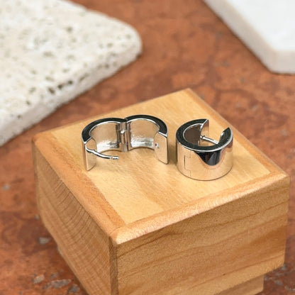 Sterling Silver Flat Round Hinged Small Huggie Hoop Earrings