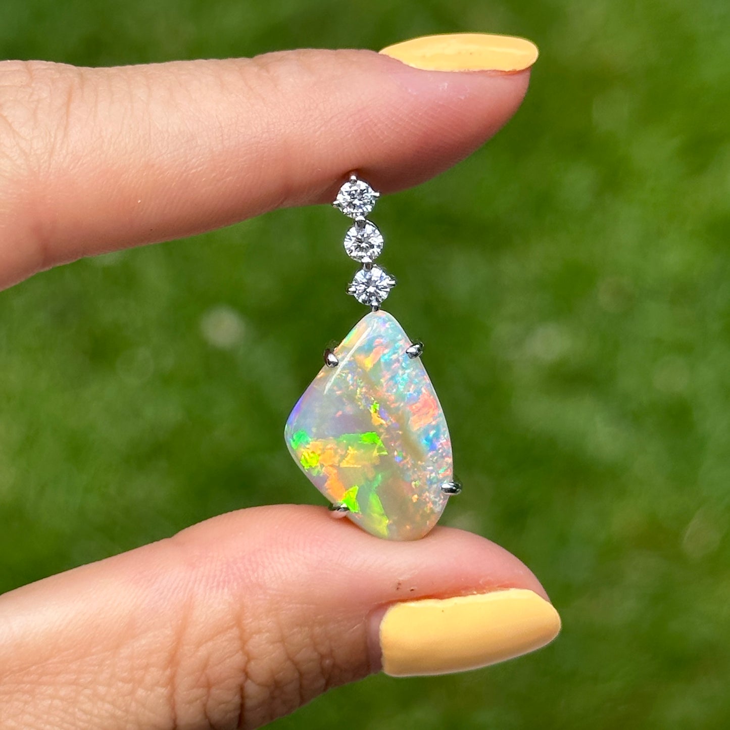 Estate Platinum Abstract Opal + Diamond Pendant Slide